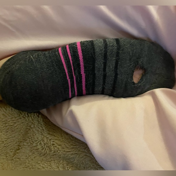 Gray and Pink Striped worn Women's Socks • size 4-10 - Picture 4 of 5